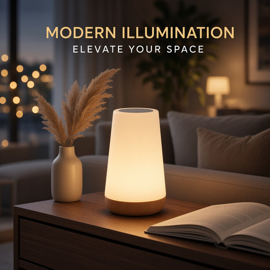 Creative Wood Grain Chargeable With Remote Control Touch Lamp